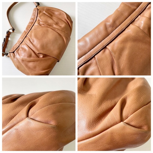 Prada brown nappa lambskin leather pushlock shoulder flap bag baguette - Picture 5 of 12